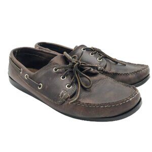 QUODDY Boat Shoes Leather Brown Summer Preppy Lace Up Men 10 Boating Slip On